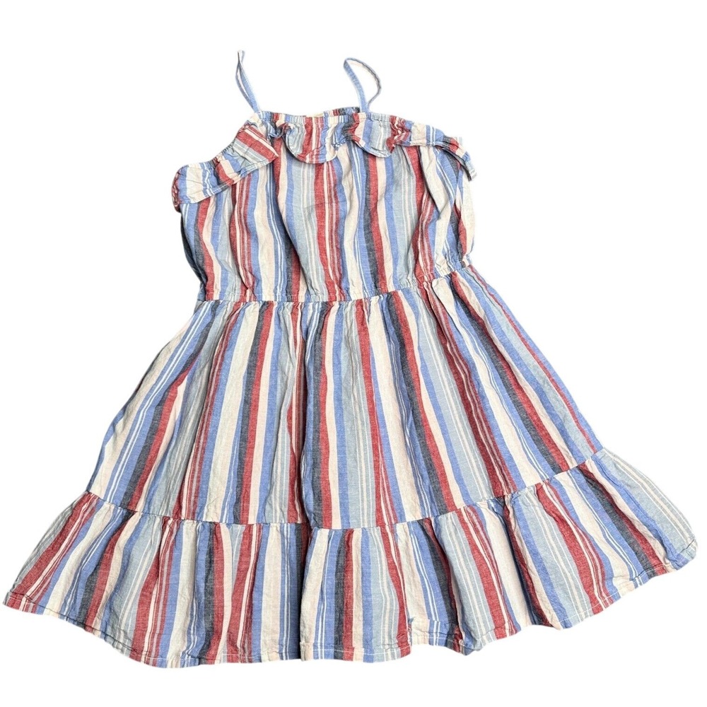 Osh Kosh Striped Ruffle Dress size 14 Casual Summer Sundress Red White Blue